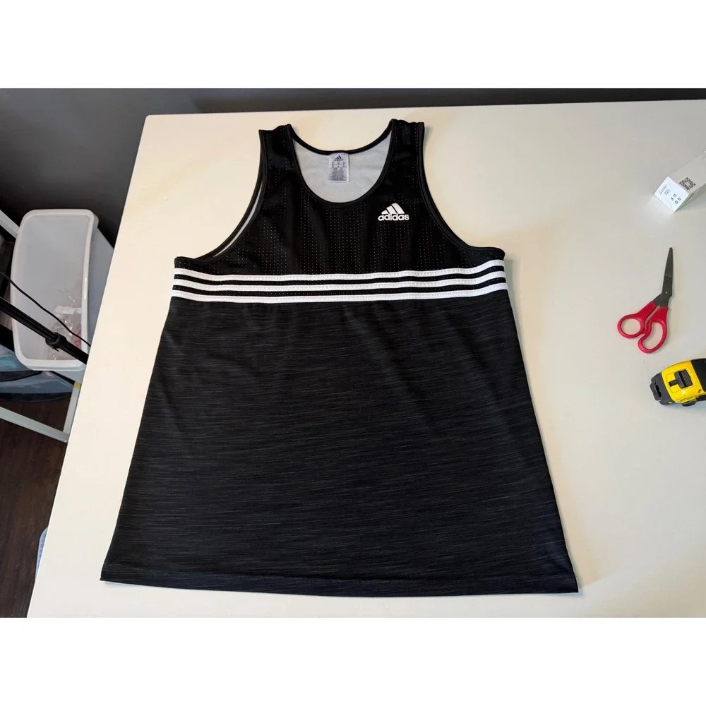 Adidas Mens XL Black 3-Stripe Mesh Training Tank Top Sleeveless Gym Shirt